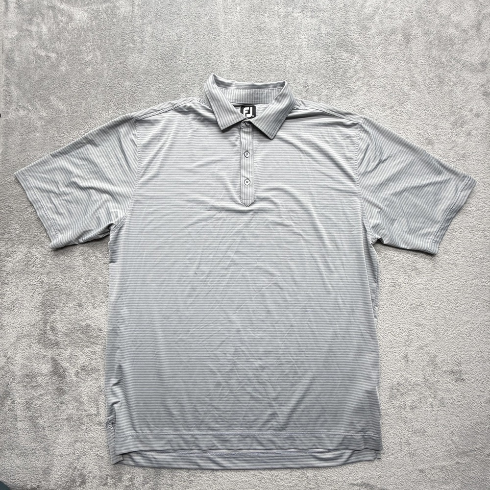 FootJoy Polo Shirt Mens 2XL Gray Striped Polyester‎ Spandex Golf Short Sleeve